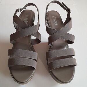 Charles by Charles David Brown Stretch Wedge Sandals Size10